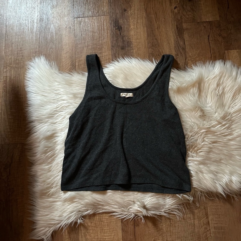 MADEWELL Brushed Ribbed Tank Crop Top In True Black - Picture 5 of 6